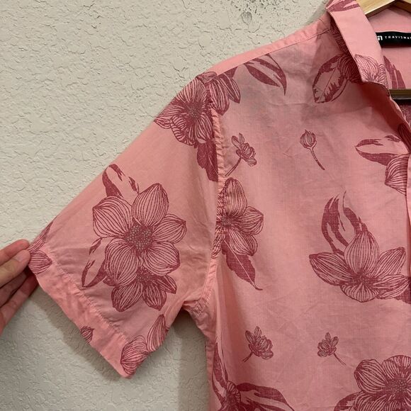 TRAVIS MATHEW Yacht Rockin Floral Camp Shirt Peach Pink Button Up LS - Picture 6 of 11